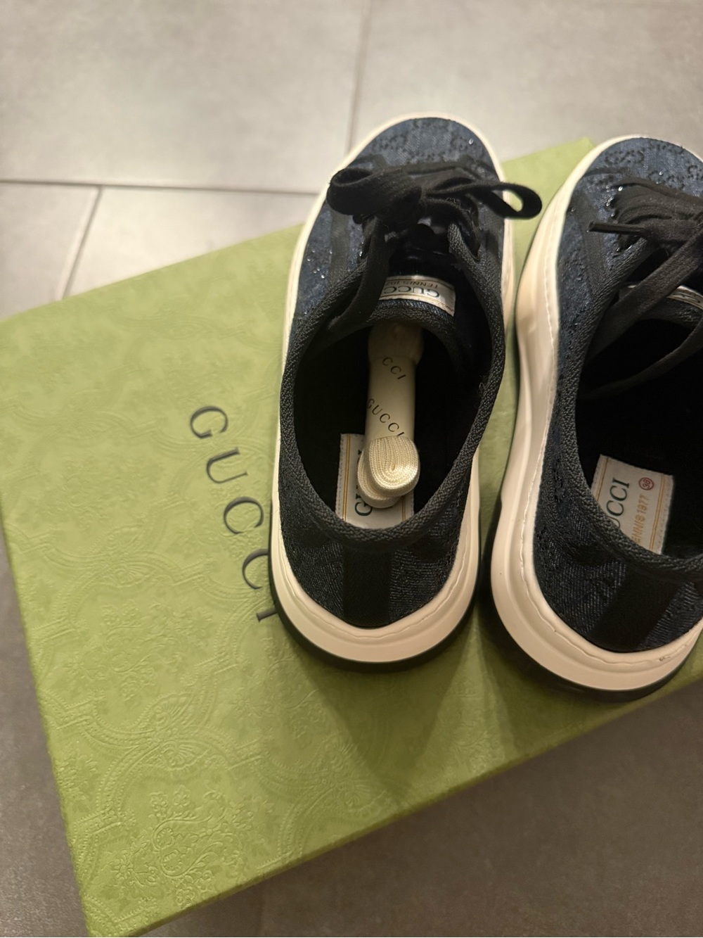 Gucci Denim crystal Lace Platform Sneakers - Picture 3 of 14